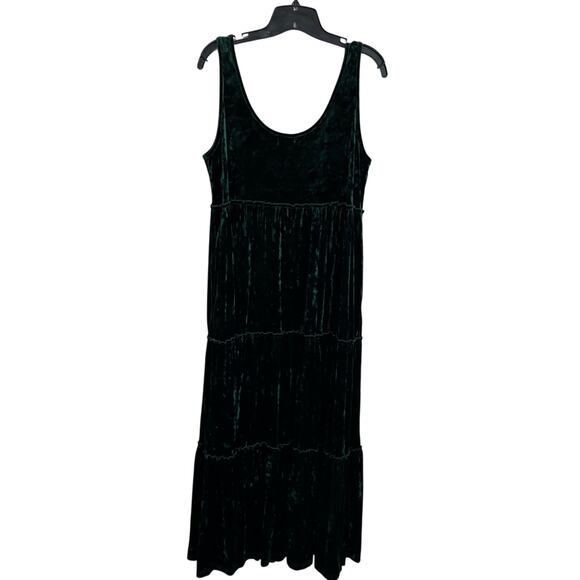Natural Life Velvet Maxi Dress Size L Green Boho Tiered Tank Holiday Party - Picture 4 of 8